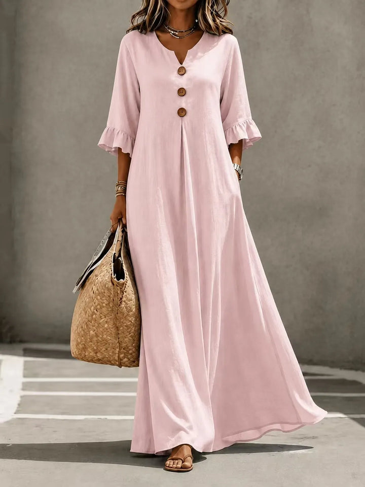 Vesperelle - Robe longue imprimée à col V au toucher doux