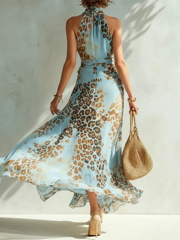 Eloria - Robe longue transparente à imprimé léopard et encolure américaine