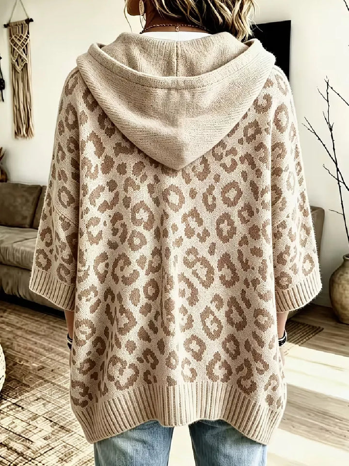 Jocasta - Pull à capuche oversize en maille à motif léopard