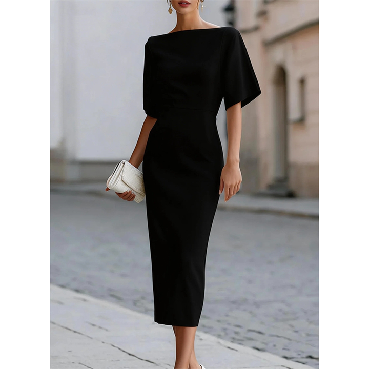Leonelle - Robe midi élégante à col bateau