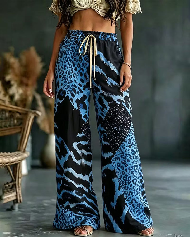 Elfrida - Pantalon large en patchwork léopard au toucher doux