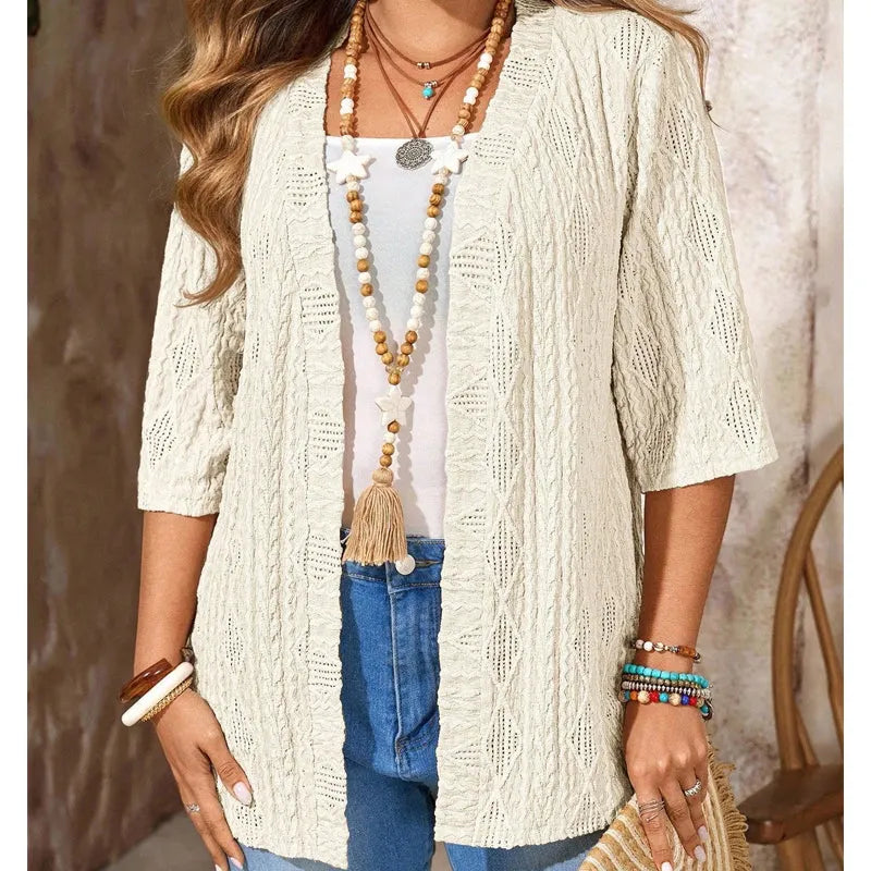 Delienne - Cardigan en maille pointelle doux au toucher