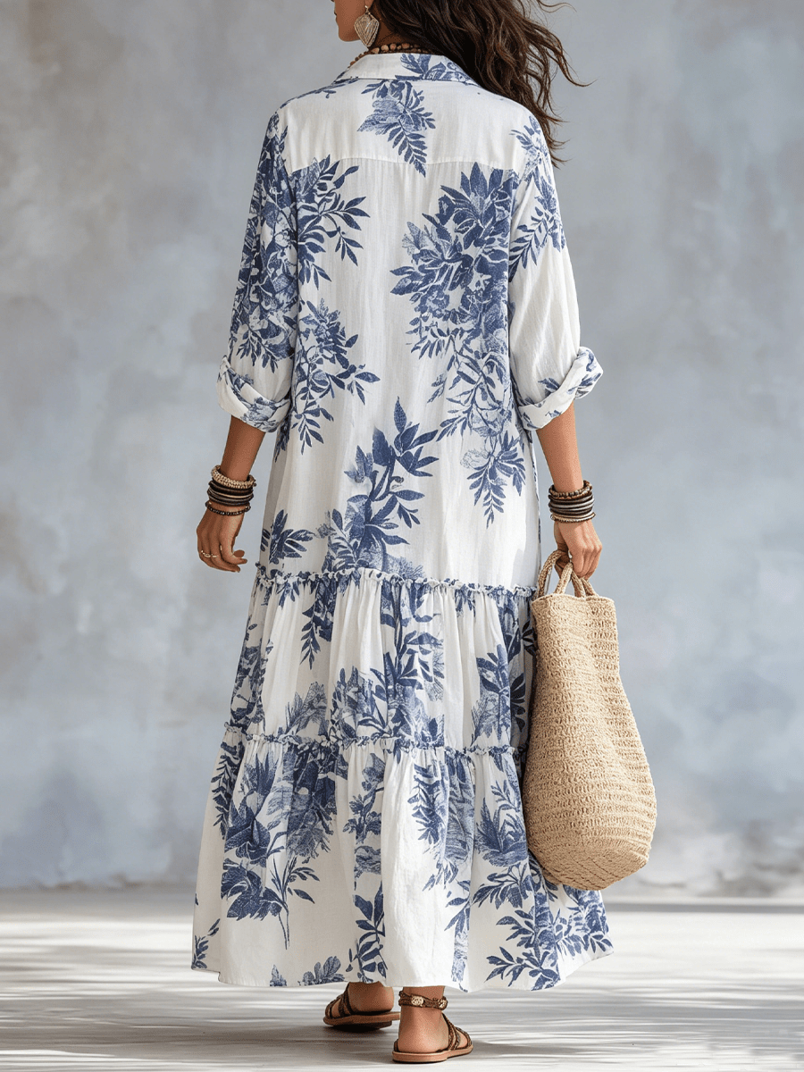 Thealise - Robe longue légère à fleurs boutonnée