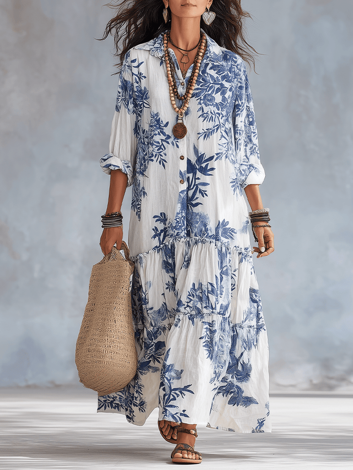 Thealise - Robe longue légère à fleurs boutonnée