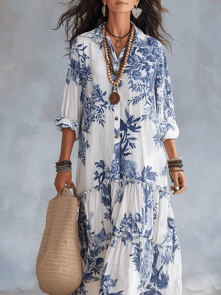 Thealise - Robe longue légère à fleurs boutonnée