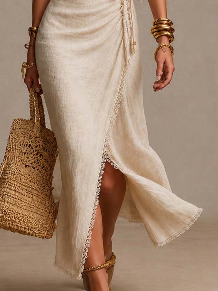 Aeloria - Robe portefeuille midi en lin premium