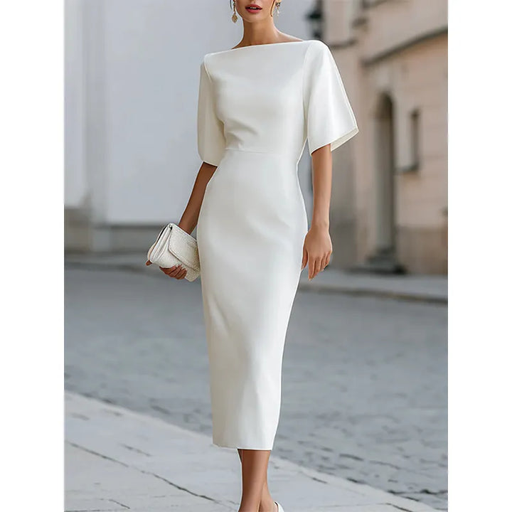 Leonelle - Robe midi élégante à col bateau
