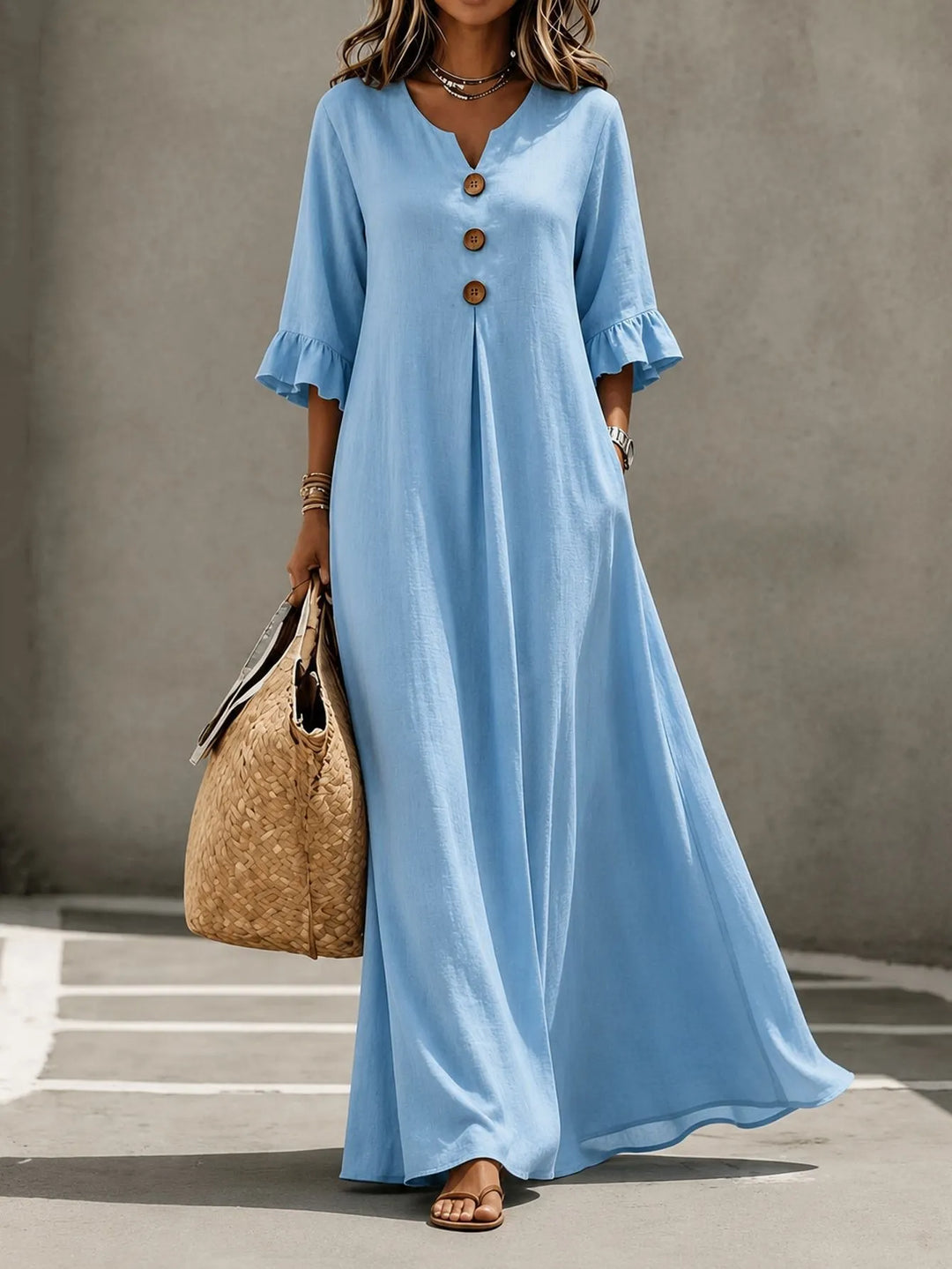Vesperelle - Robe longue imprimée à col V au toucher doux