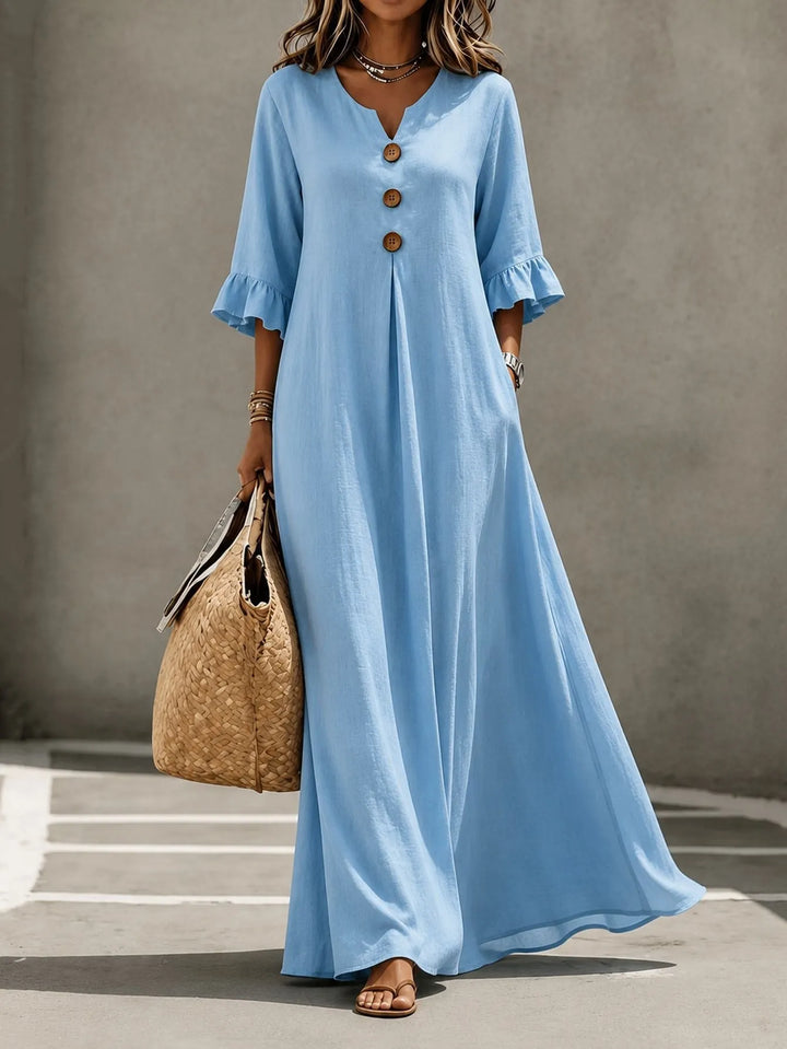 Vesperelle - Robe longue imprimée à col V au toucher doux