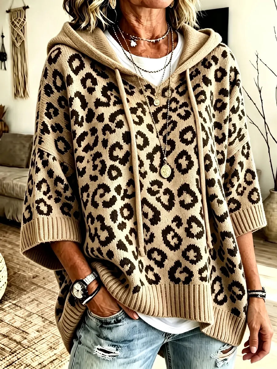Jocasta - Pull à capuche oversize en maille à motif léopard