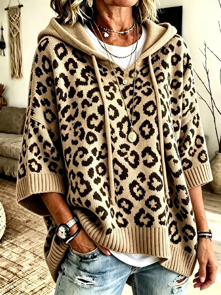 Jocasta - Pull à capuche oversize en maille à motif léopard