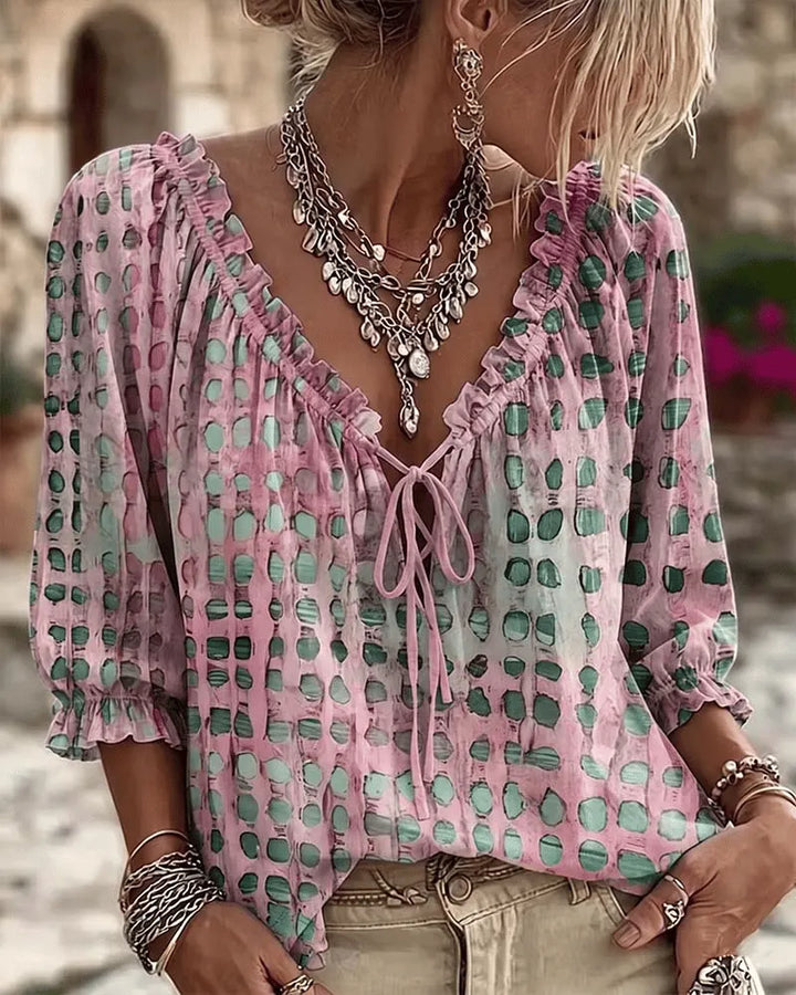 Bevelyn - Blouse à laçage à pois au toucher doux