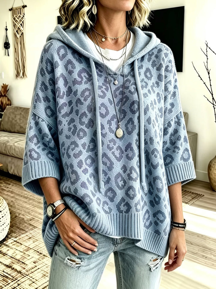 Jocasta - Pull à capuche oversize en maille à motif léopard