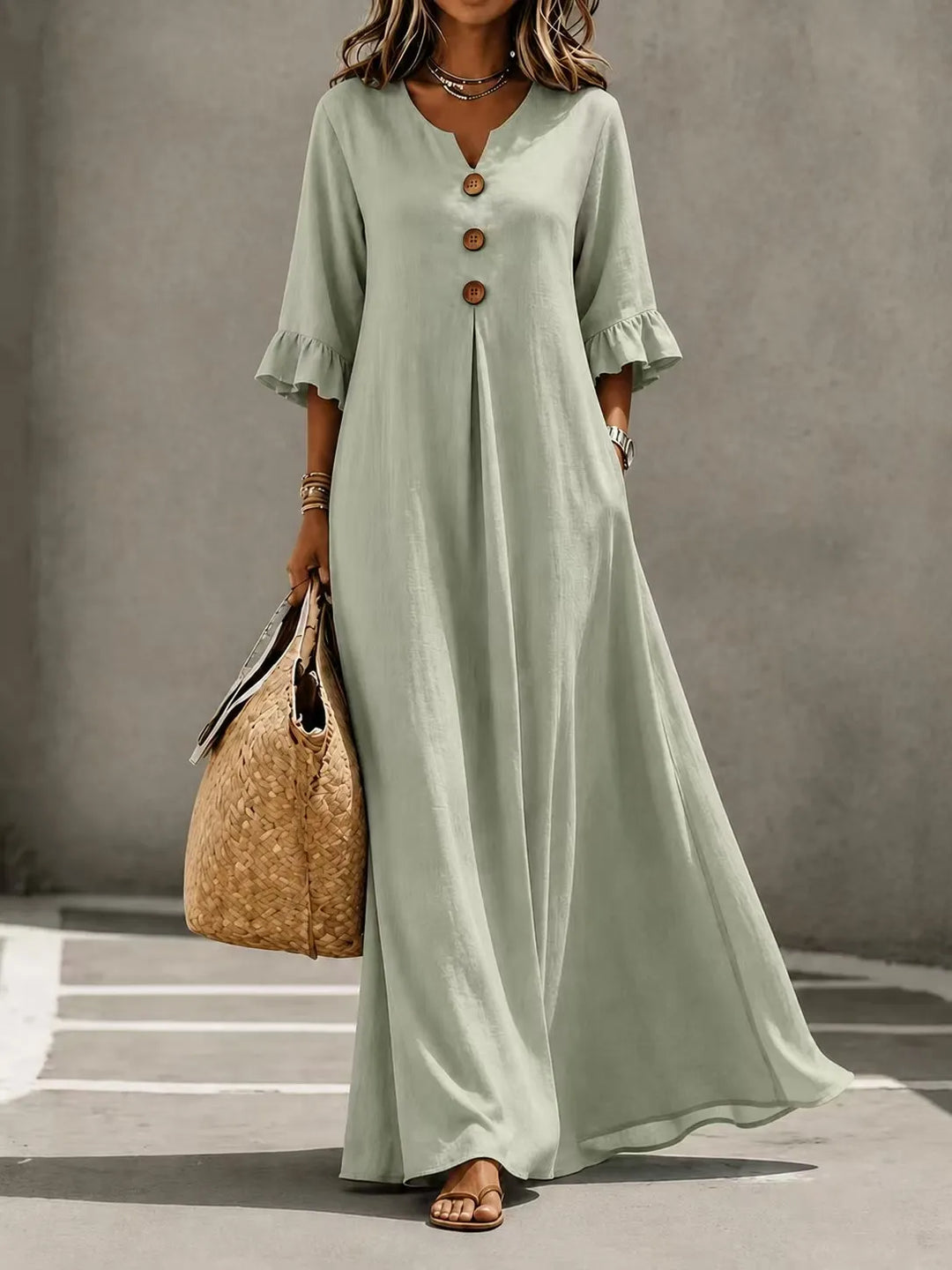 Vesperelle - Robe longue imprimée à col V au toucher doux