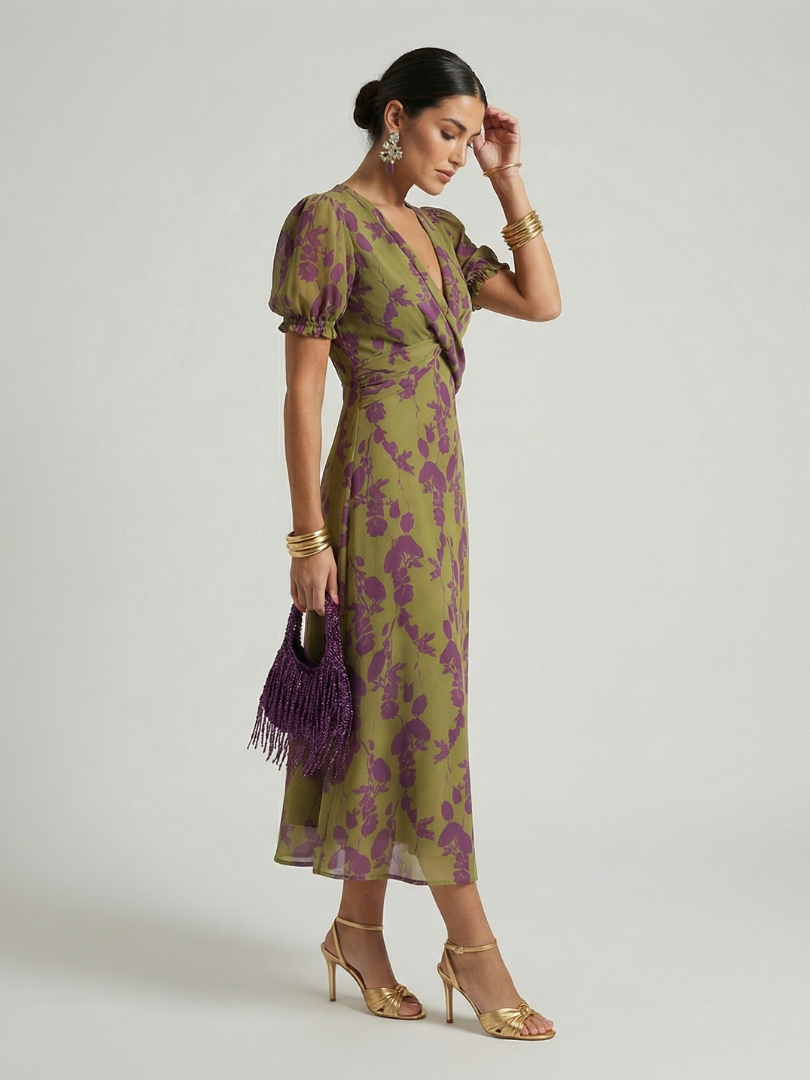 Odetta - Robe midi à motif floral au toucher doux