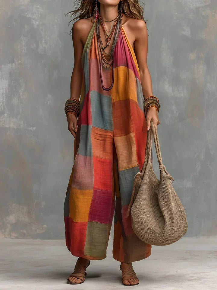 Estelina - Combinaison à col américain en patchwork haut de gamme