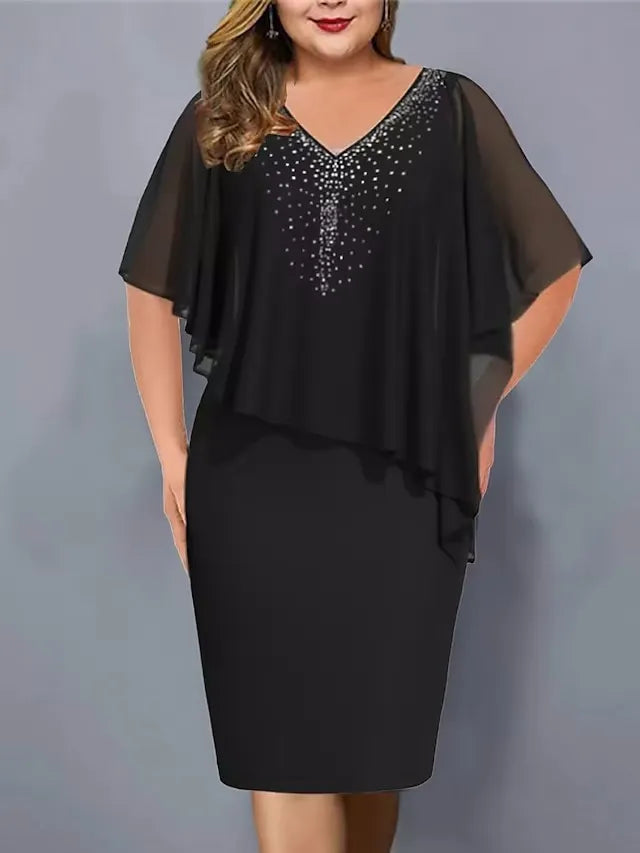 Lirienne - Robe midi à col V avec strass haut de gamme