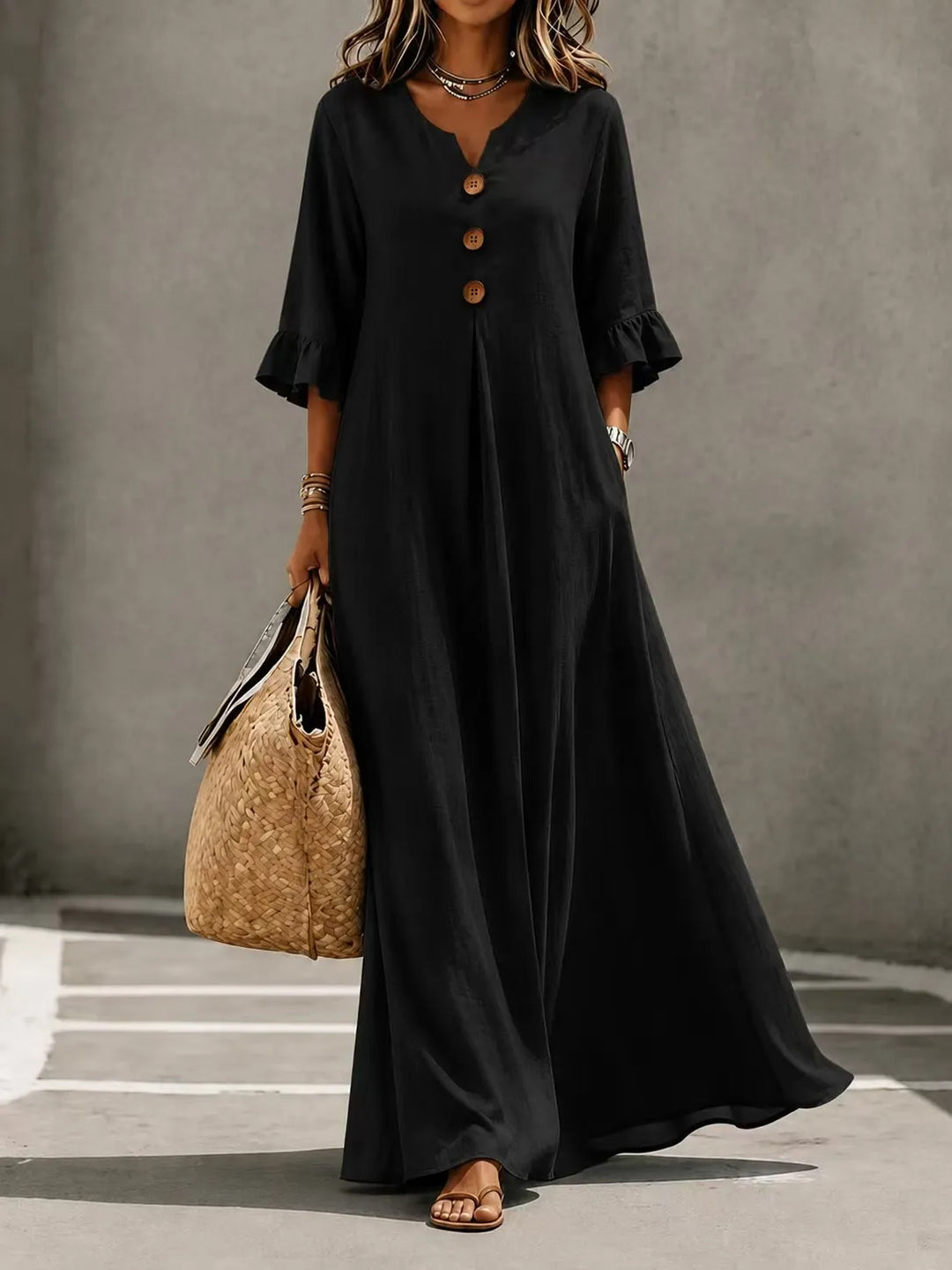 Vesperelle - Robe longue imprimée à col V au toucher doux