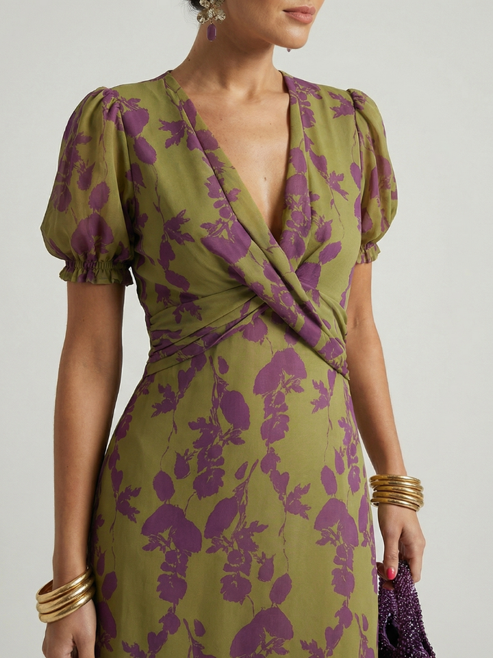 Odetta - Robe midi à motif floral au toucher doux