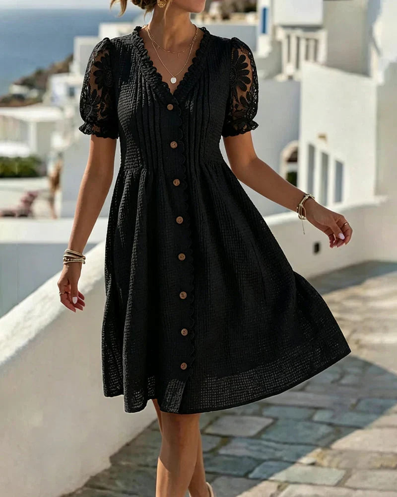 Emmara - Robe patchwork à manches bouffantes haut de gamme