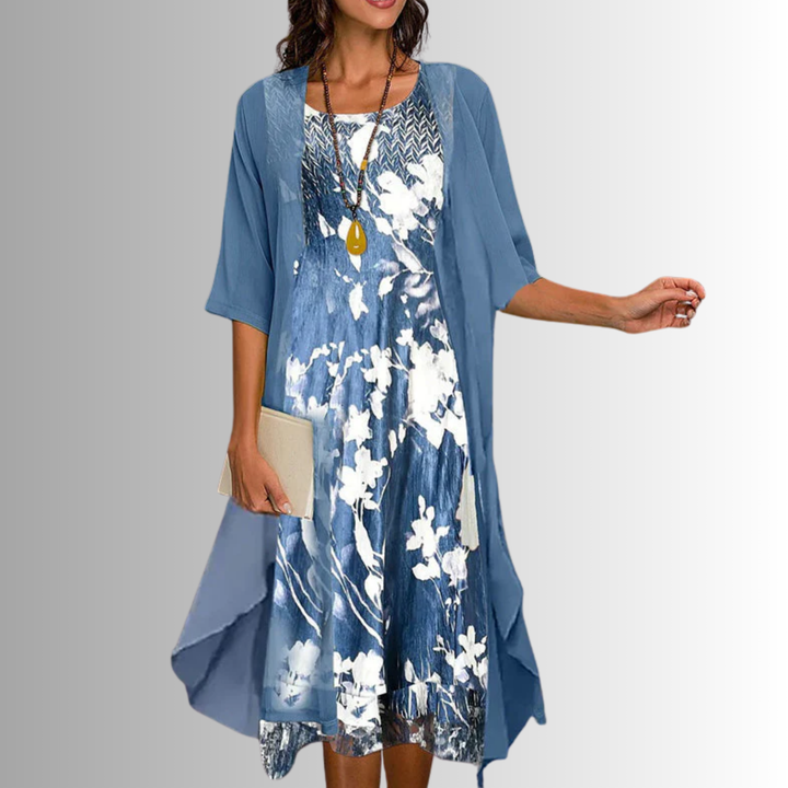 Delavelle - Ensemble robe midi élégante à effet superposé