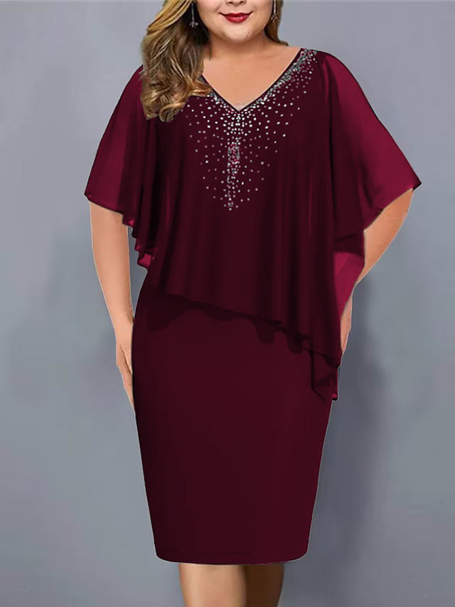 Lirienne - Robe midi à col V avec strass haut de gamme