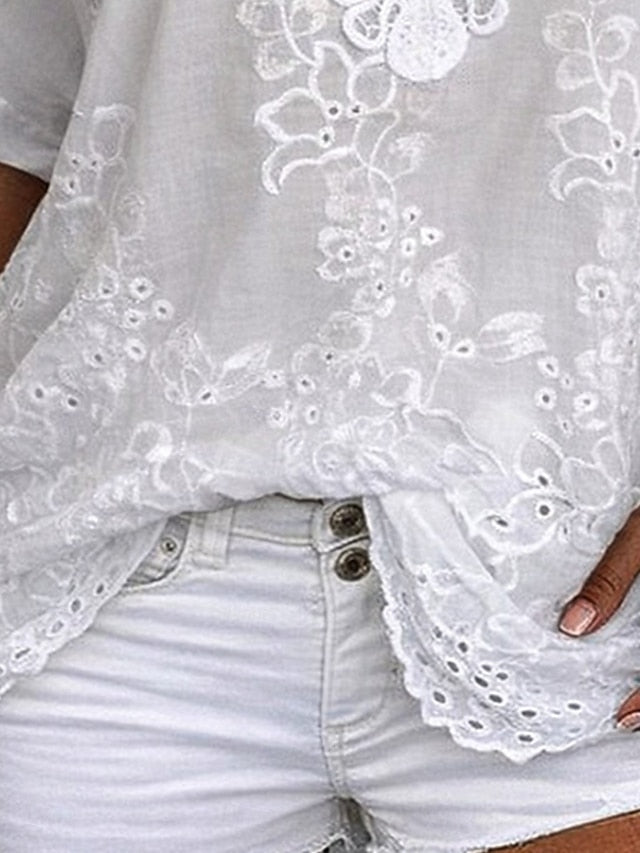 Ember - Blouse en dentelle brodée à col V