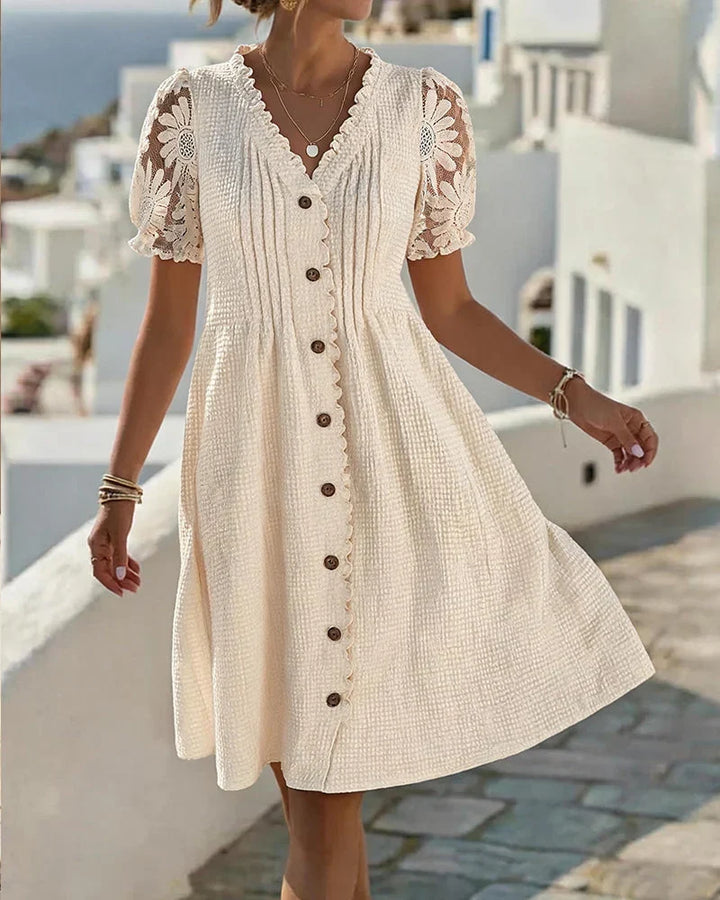 Emmara - Robe patchwork à manches bouffantes haut de gamme