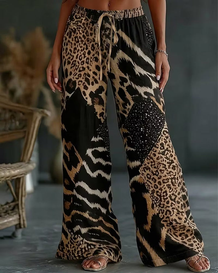Elfrida - Pantalon large en patchwork léopard au toucher doux