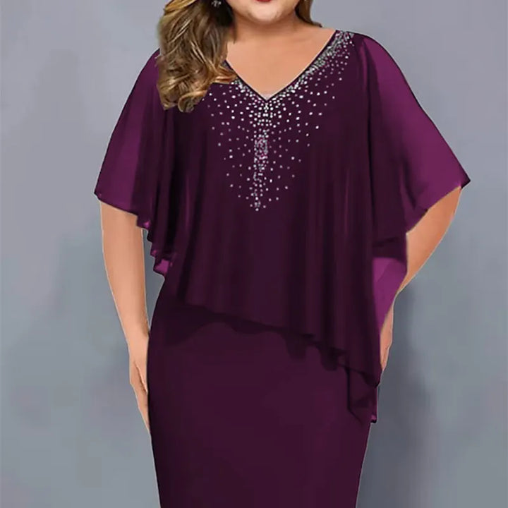 Lirienne - Robe midi à col V avec strass haut de gamme