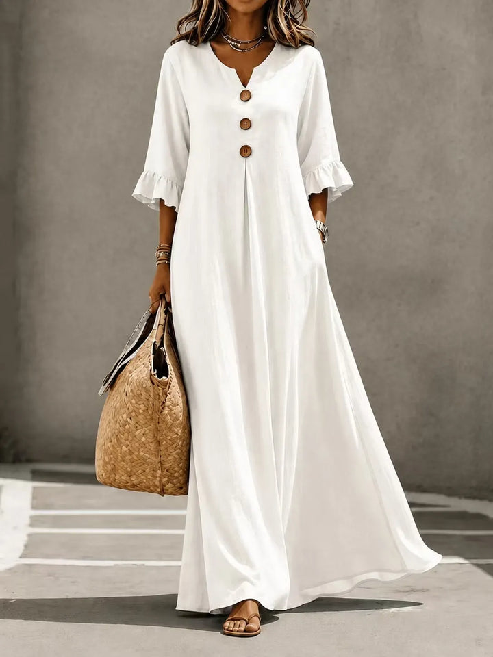 Vesperelle - Robe longue imprimée à col V au toucher doux