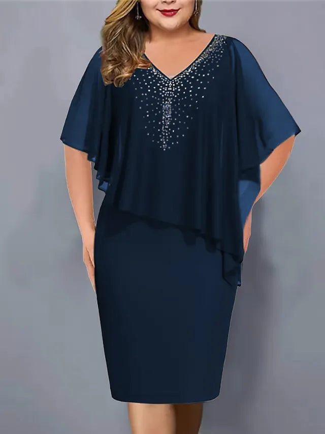 Lirienne - Robe midi à col V avec strass haut de gamme