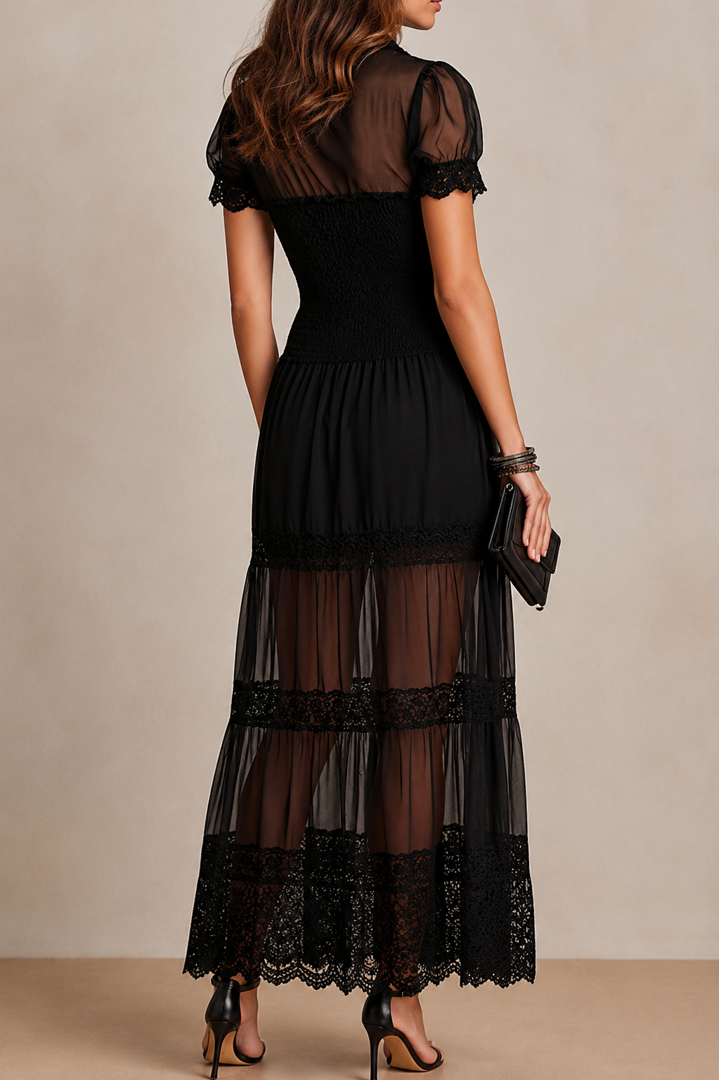 Faylora - Robe en dentelle élégante à manches transparentes