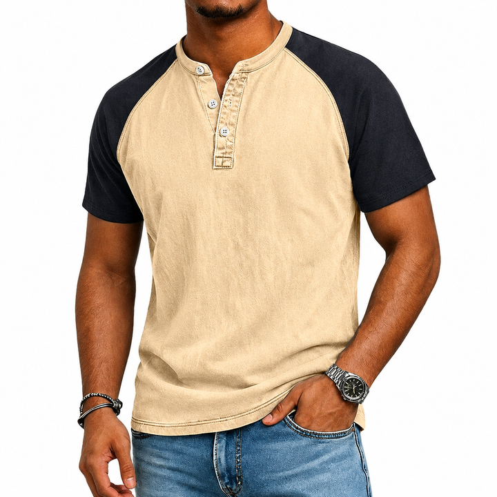 Edgehill - T-shirt à col Henley délavé vintage