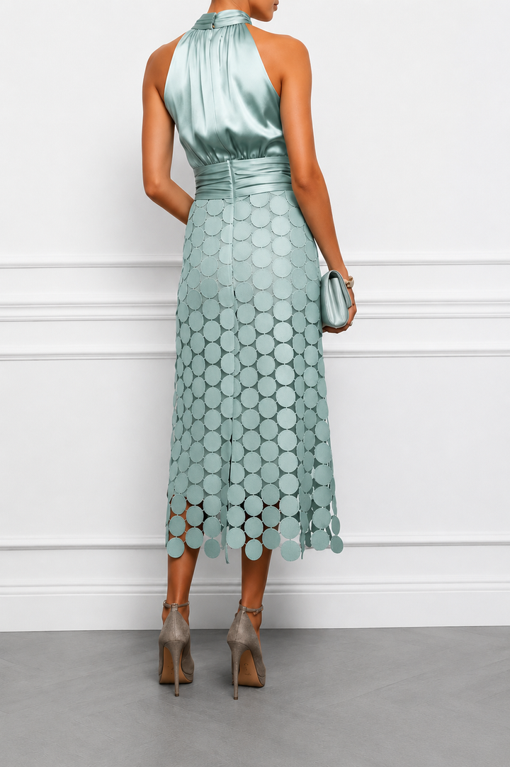 Kateline - Robe midi à encolure américaine de luxe