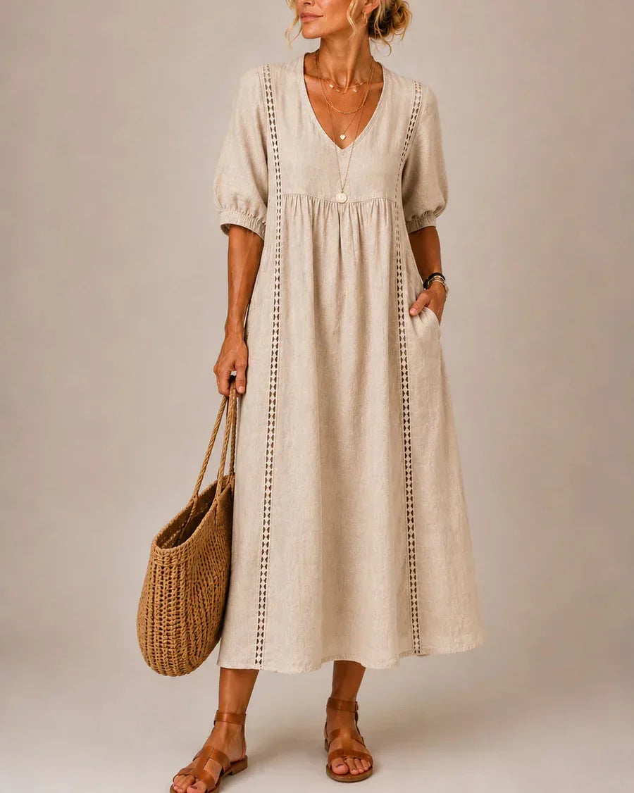 Arietta - Robe en lin ornée de dentelle