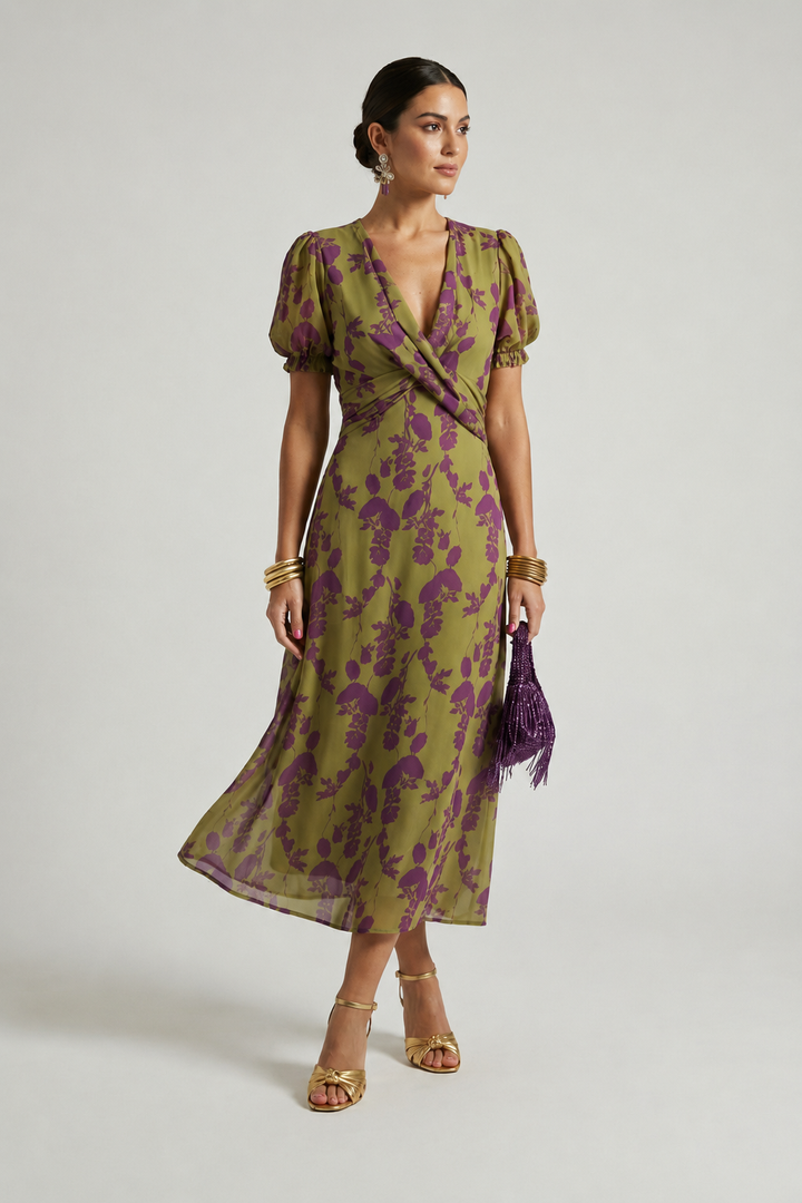Odetta - Robe midi à motif floral au toucher doux
