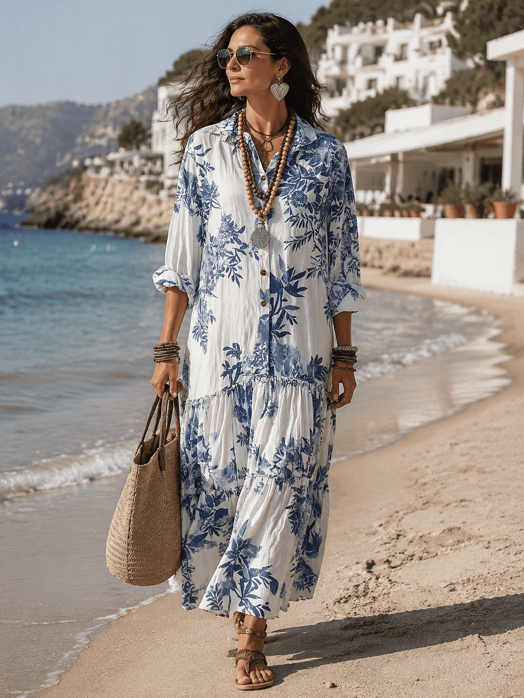 Thealise - Robe longue légère à fleurs boutonnée