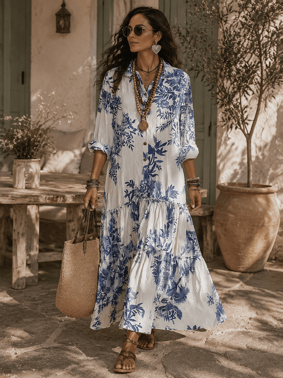 Thealise - Robe longue légère à fleurs boutonnée