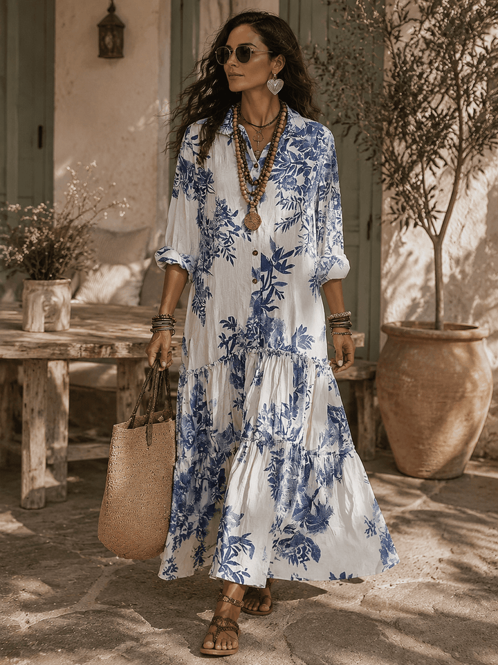 Thealise - Robe longue légère à fleurs boutonnée