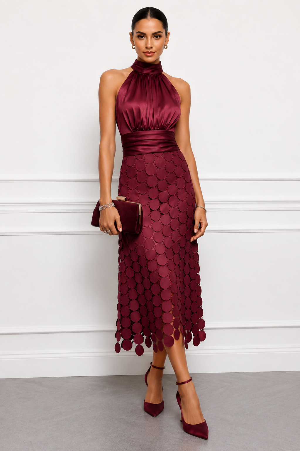Kateline - Robe midi à encolure américaine de luxe