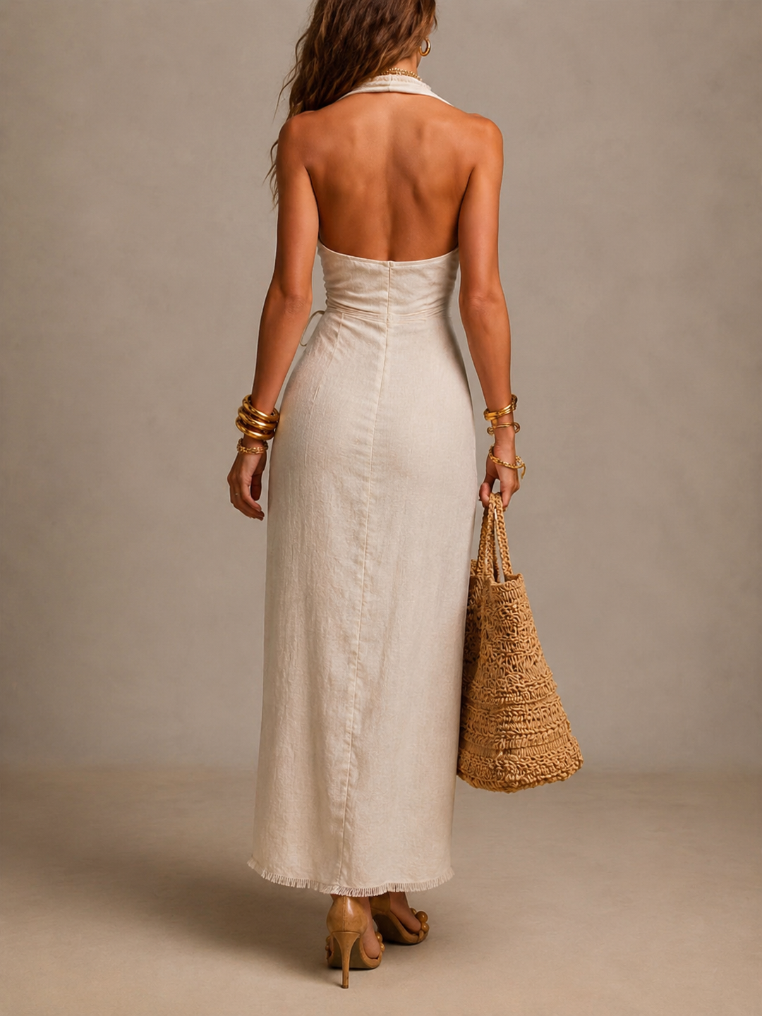 Aeloria - Robe portefeuille midi en lin premium