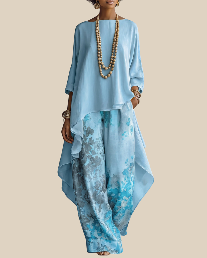 Anwyn - Ensemble top en mousseline superposé et pantalon large
