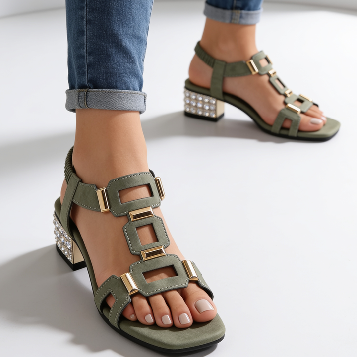 Marcella - Sandales à talon bloc ornées de cristaux