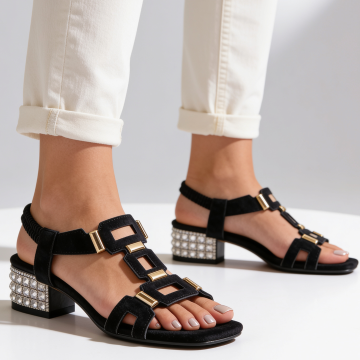 Marcella - Sandales à talon bloc ornées de cristaux