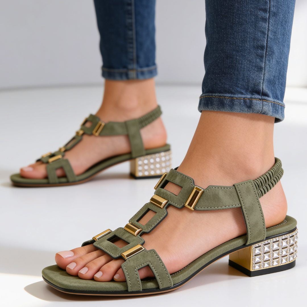 Marcella - Sandales à talon bloc ornées de cristaux