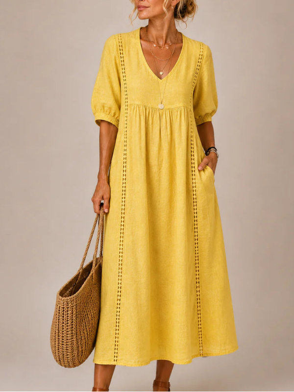 Arietta - Robe en lin ornée de dentelle