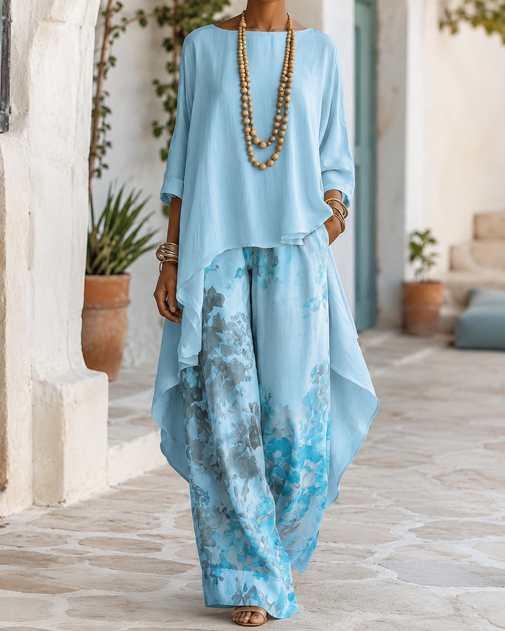 Anwyn - Ensemble top en mousseline superposé et pantalon large