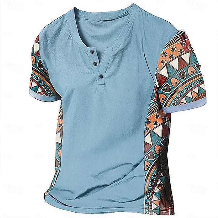 Zachary - T-shirt à col tunisien d'inspiration vintage à motifs tribaux