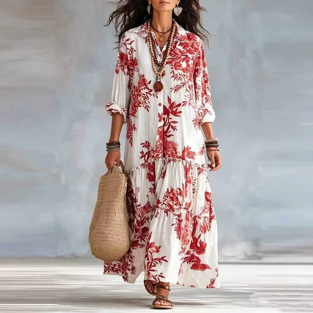 Thealise - Robe longue légère à fleurs boutonnée